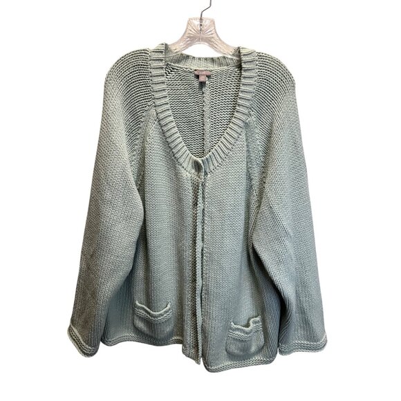 J. Jill Womens Open Front Cardigan Sweater 4X Light Gray Cotton/Acrylic Blend - Picture 1 of 8